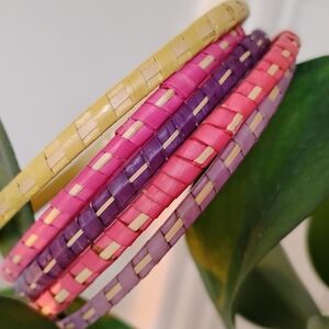 Boho Natural Woven Reed Bangle Set Of 5